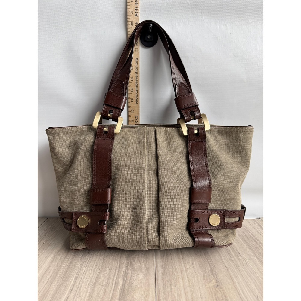 Vintage Michael Kors Canvas Leather Harness Tote Bag Beige Brown Boho Equestrian